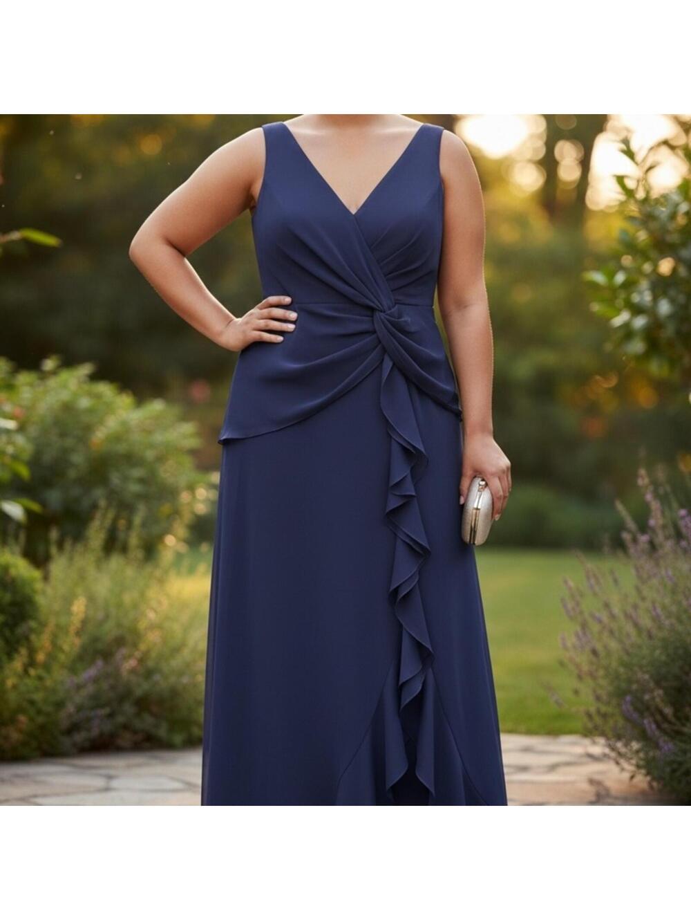 LSISI Navy Blue Ruffle Hem Formal Maxi Dress XL NWT - Picture 1 of 8